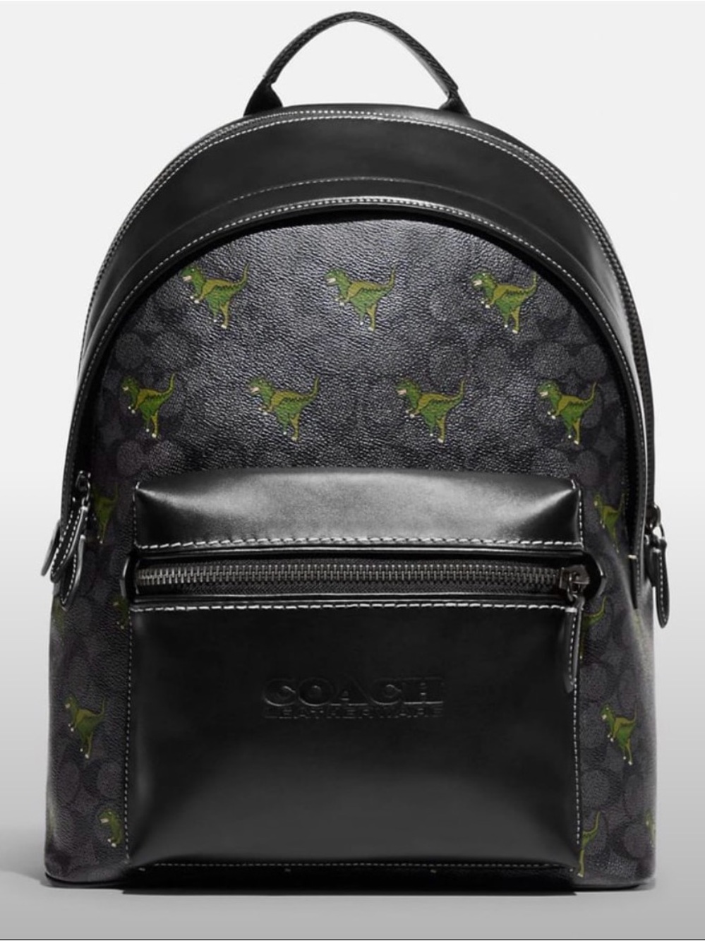 Coach Black Leather Backpack with Green Rexy Print